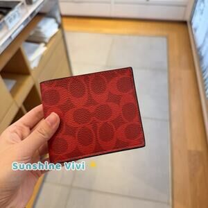 NWT Coach Signature Coated Canvas ID Billfold Wallet CY394 Bold Red